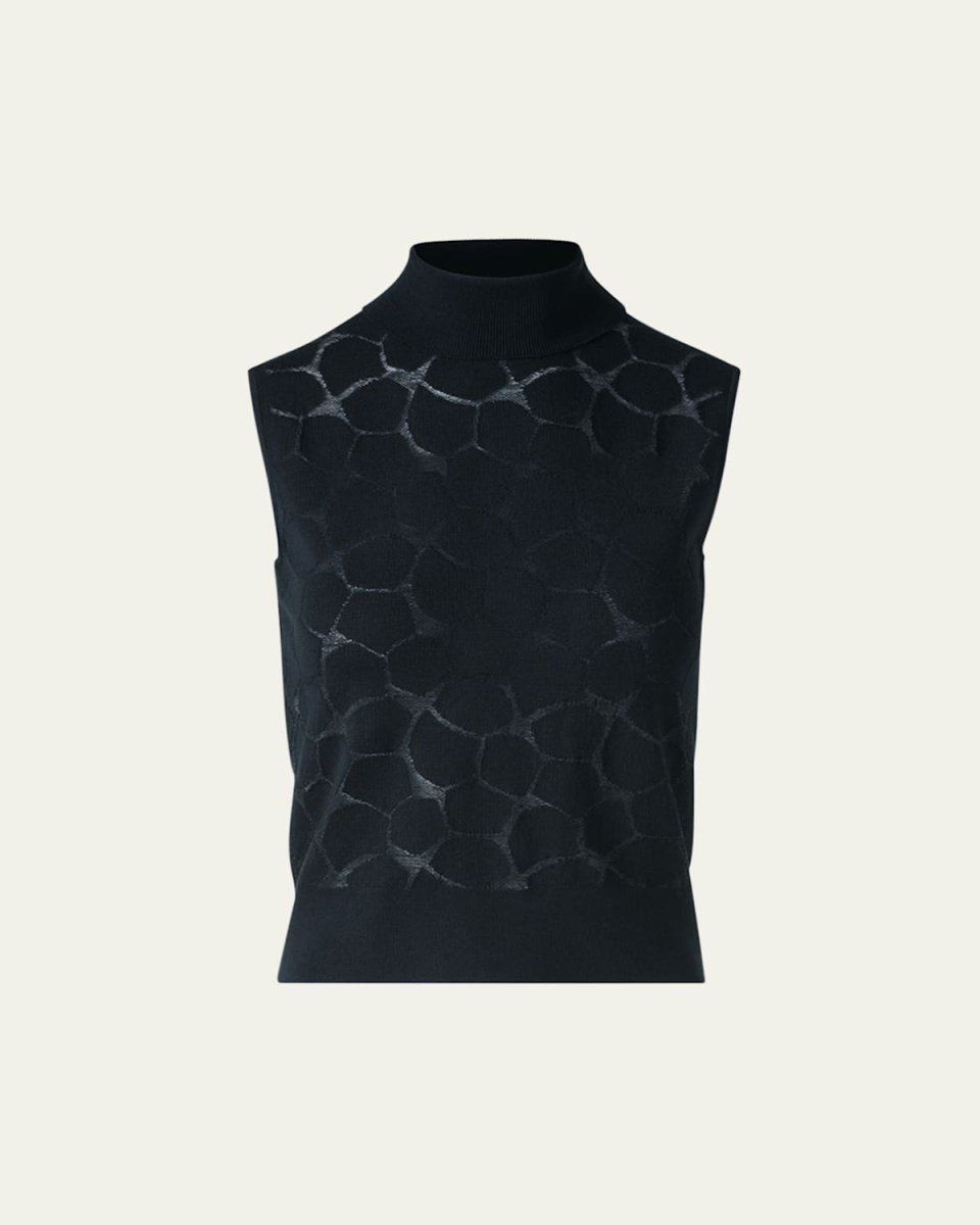 Broken Stone Jacquard Knit Sleeveless Turtleneck Sweater